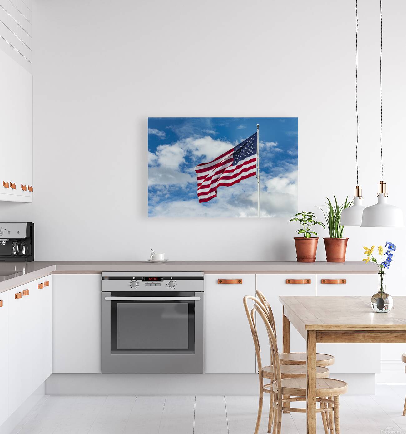 American Flag Against Clouds and Blue Sky - Utah Reproduction