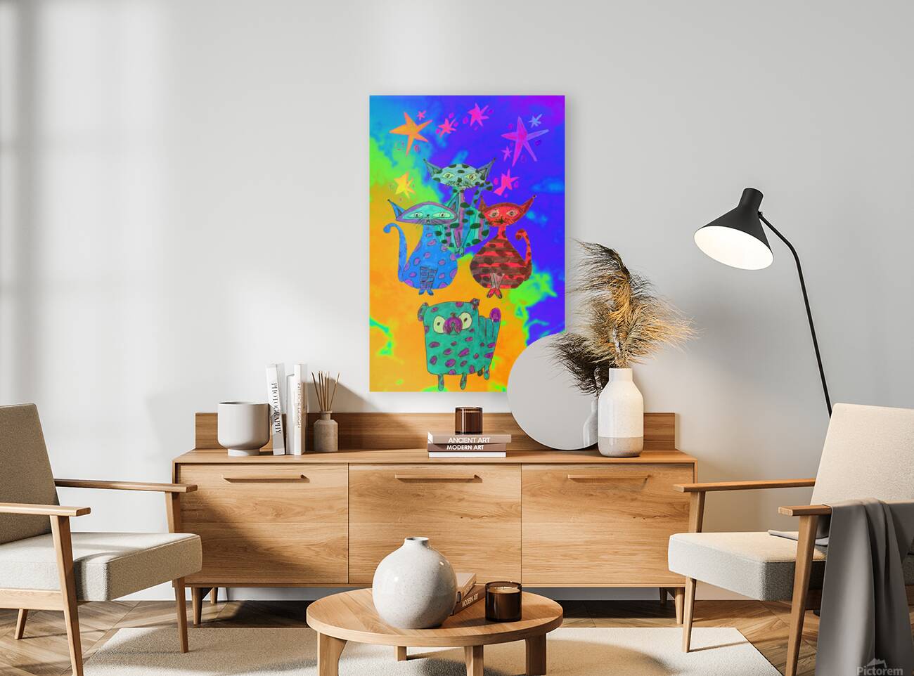 Abstract Cats Pug and Stars Reproduction