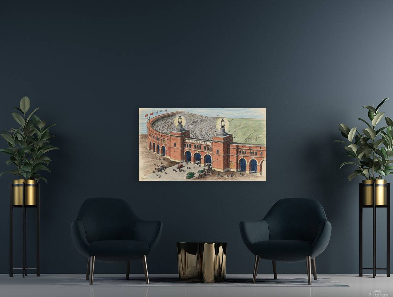 1920s Football Stadium Art Remix Reproduction