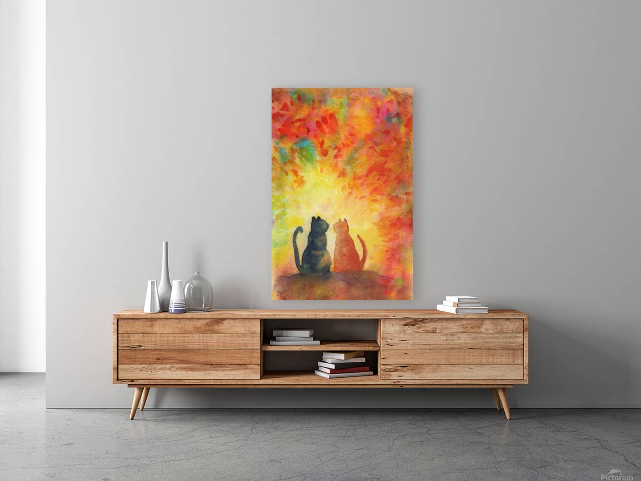 Two cats under a colorful sky Reproduction