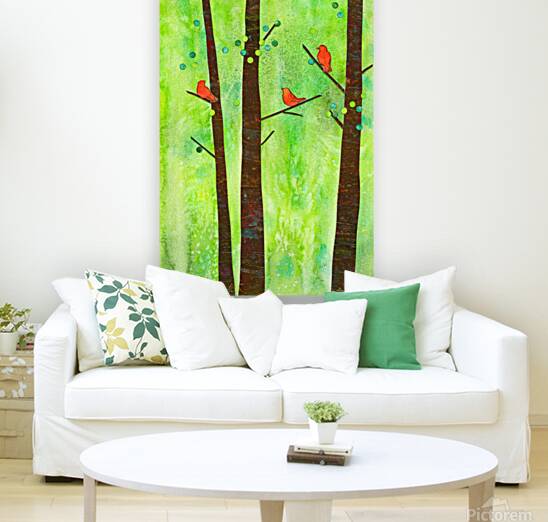 Birds in a summer forest paper collage Reproduction