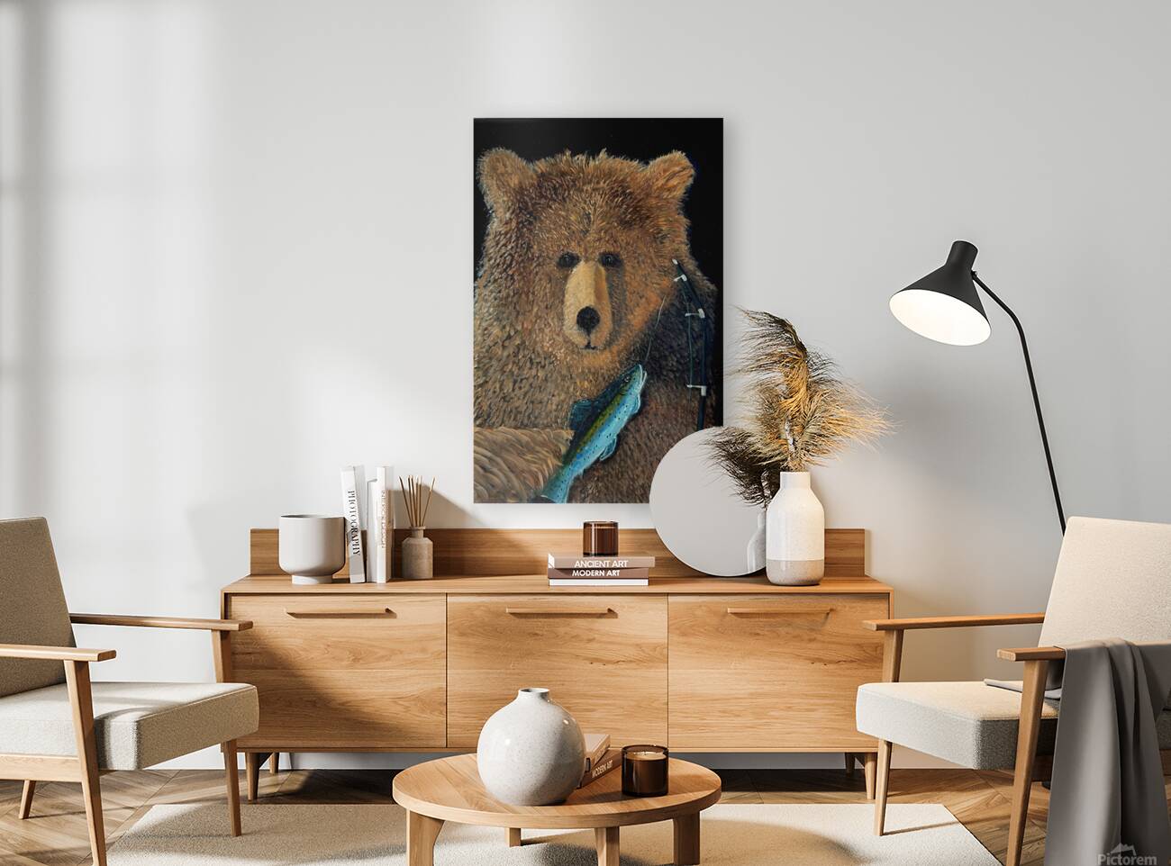 IMG 4307 grizzly bear with fishing pole and a trout Reproduction