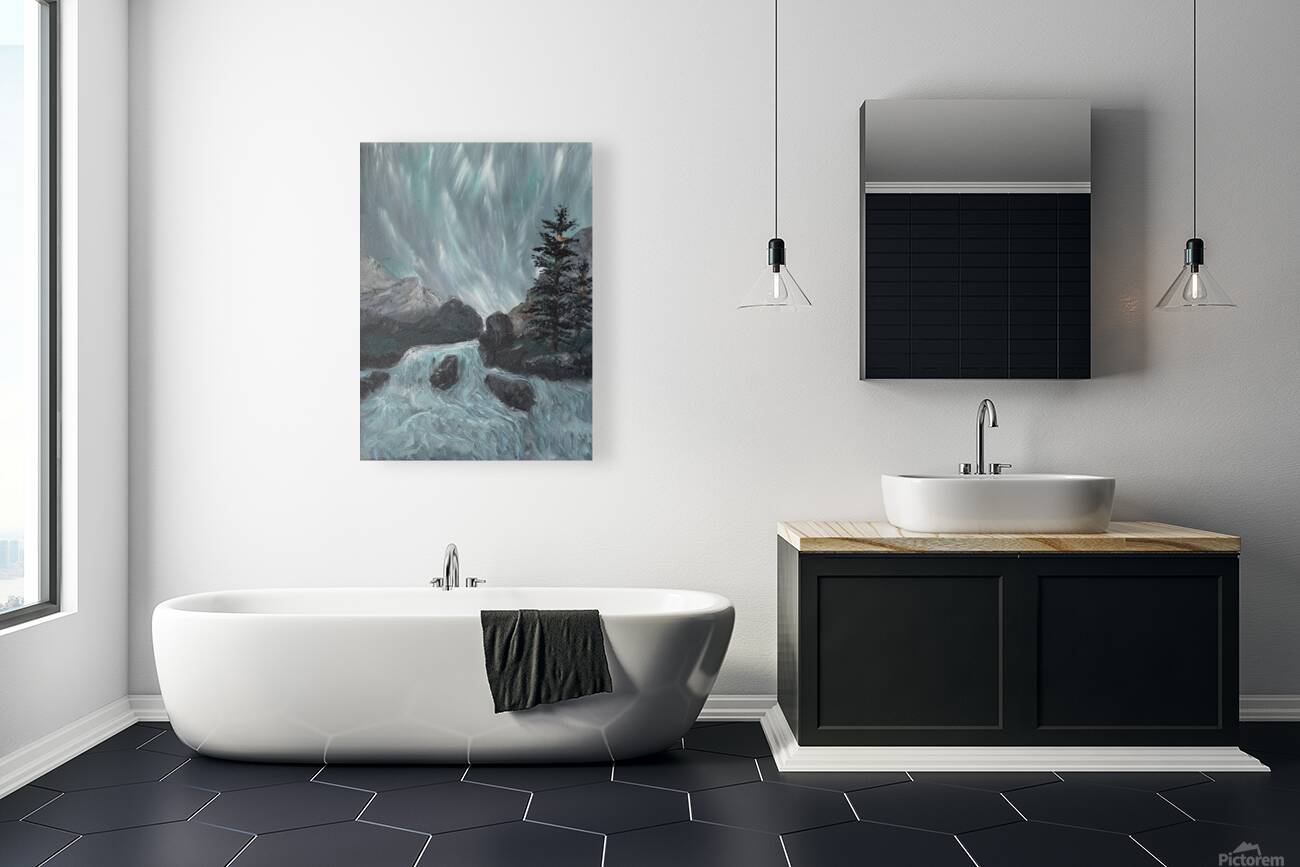 IMG 4227 Northern lights over the river Reproduction