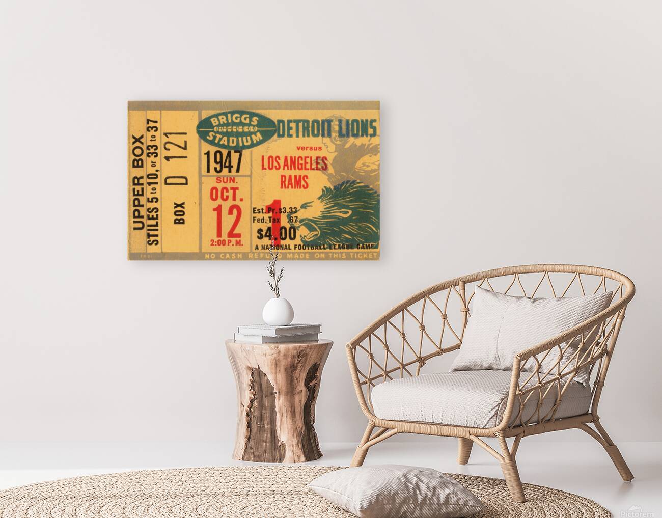 1947 LA Rams at Detroit Lions Ticket Art Reproduction