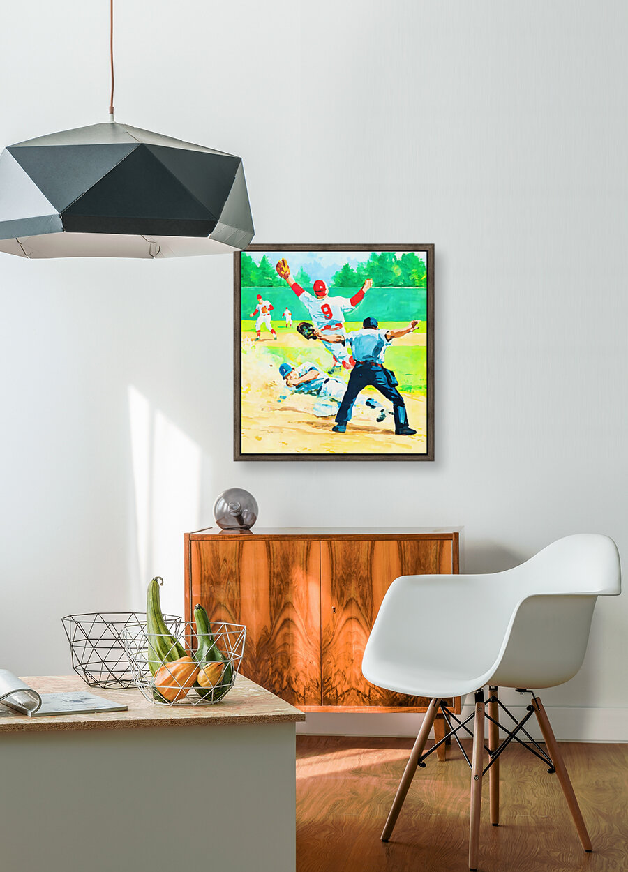 safe at home watercolor baseball art Reproduction