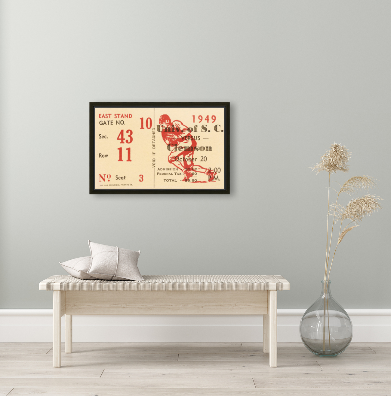 1949 south carolina gamecocks palmetto bowl ticket stub wall art metal sign wood prints Reproduction