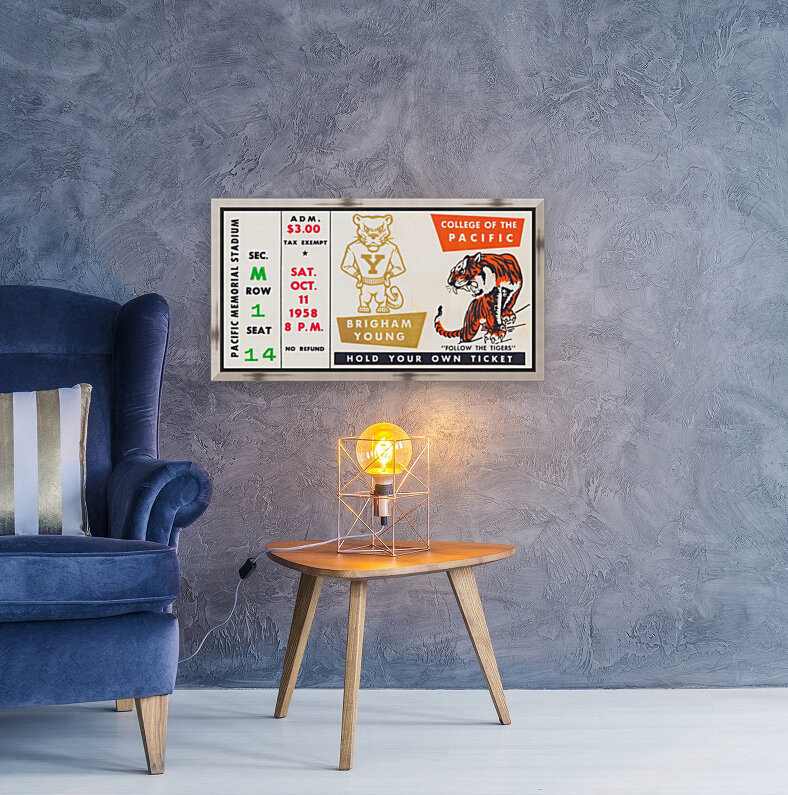 1958 college of the pacific brigham young football ticket art Reproduction