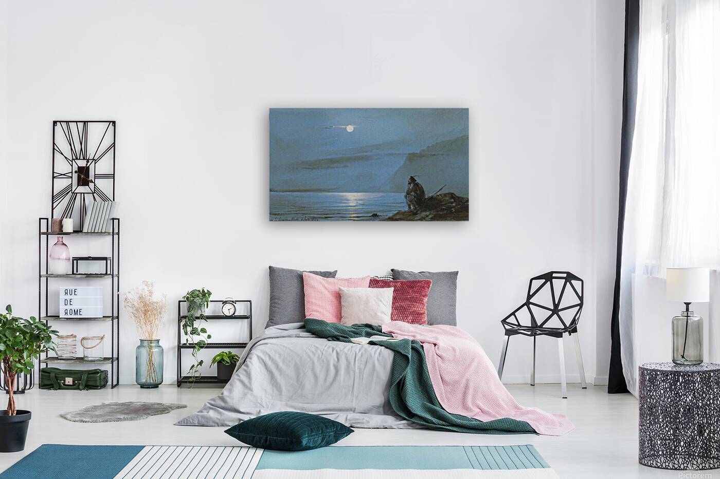 Soldat ecossais meditant au bord de l'eau au clair de lune Reproduction