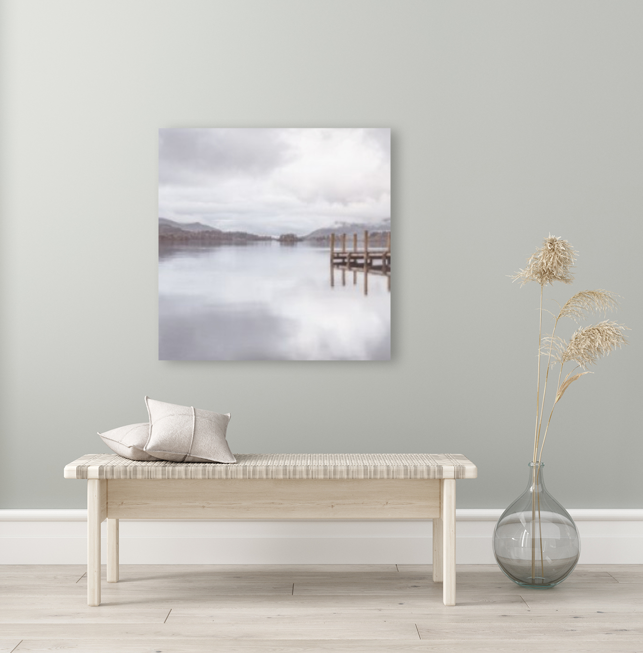 Wooden pier on the lake Reproduction