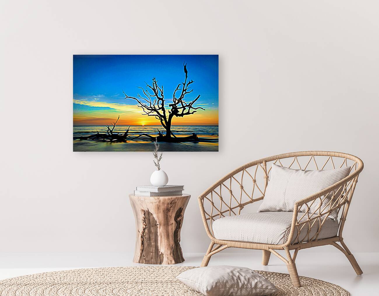 Iconic Tree Sunrise Driftwood Beach Expressionism Reproduction