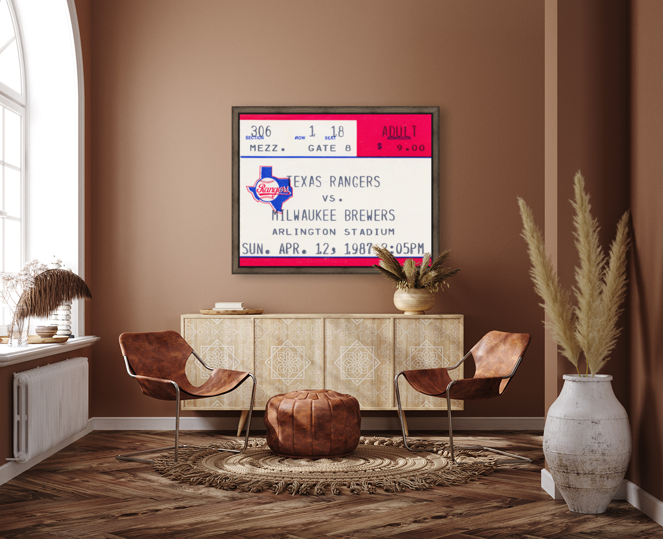 1987 Texas Rangers Baseball Ticket Canvas Reproduction