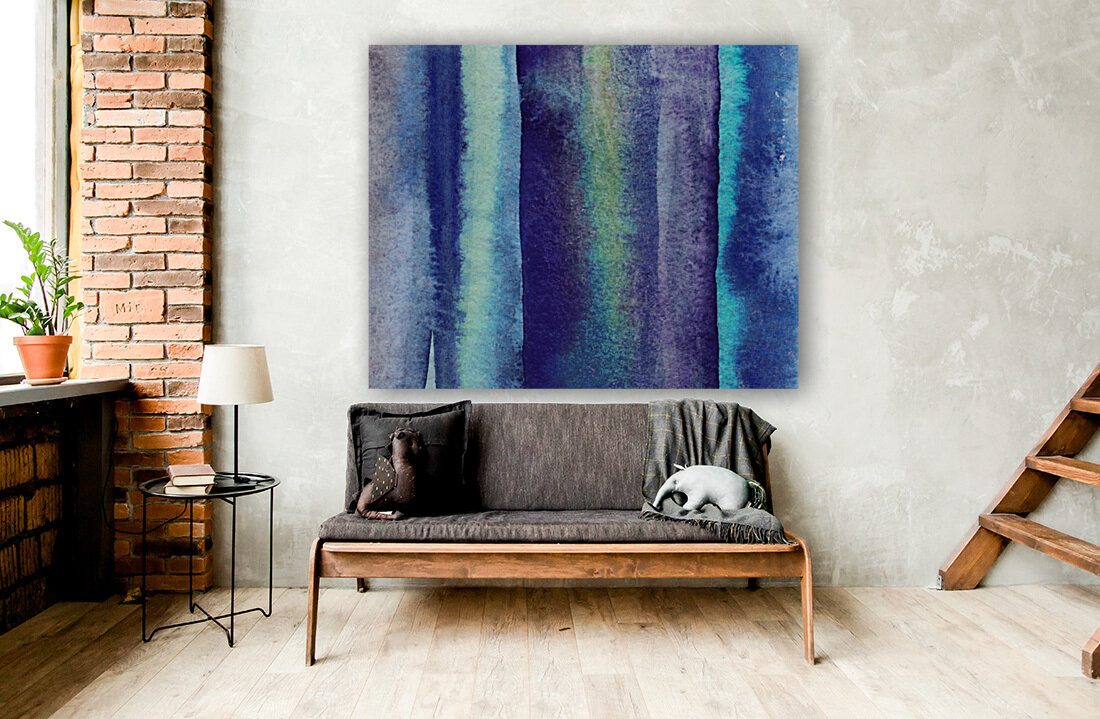 Ocean And Sea Beach Coastal Art Organic Watercolor Abstract Lines V Reproduction