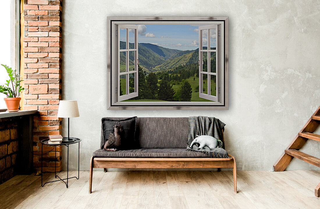 Sheltered by Pines Meadow Walk with Distant Hills Reproduction