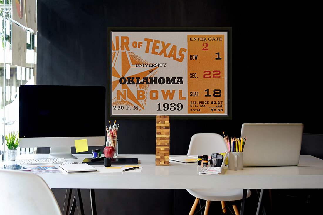 1939 Texas Longhorns vs. Oklahoma Sooners Ticket Art Reproduction