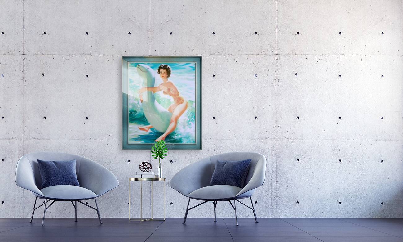 Riding The Waves by Bill Medcalf Pin-Up Girl Vintage Artwork Reproduction