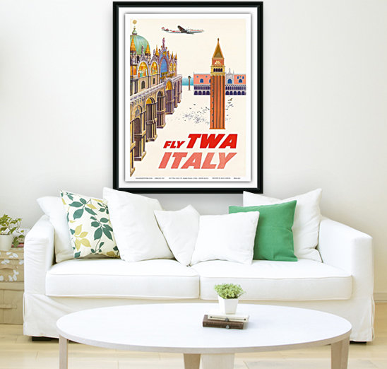 Fly TWA Italy Piazza San Marco travel poster Reproduction