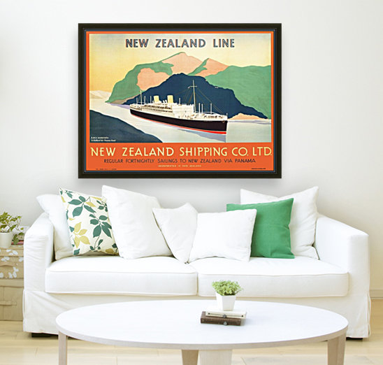 Vintage travel advert for transport to New Zealand via Panama Reproduction
