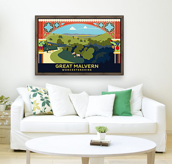 Great Malvern Worcestershire vintage travel poster style illustartion Reproduction