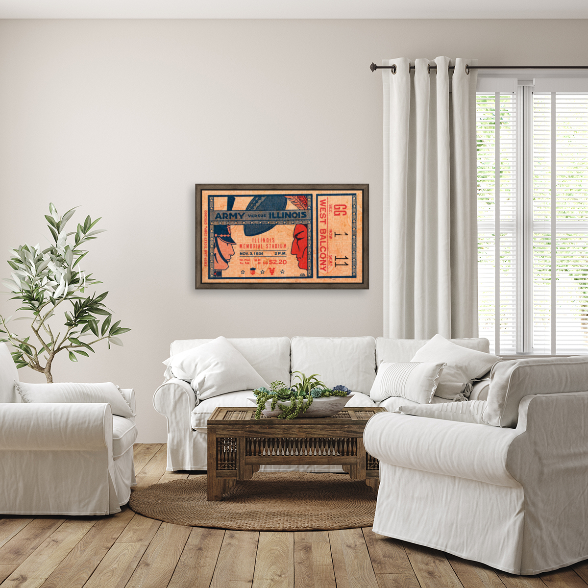 1934 Army vs. Illinois Football Ticket Stub Reproduction