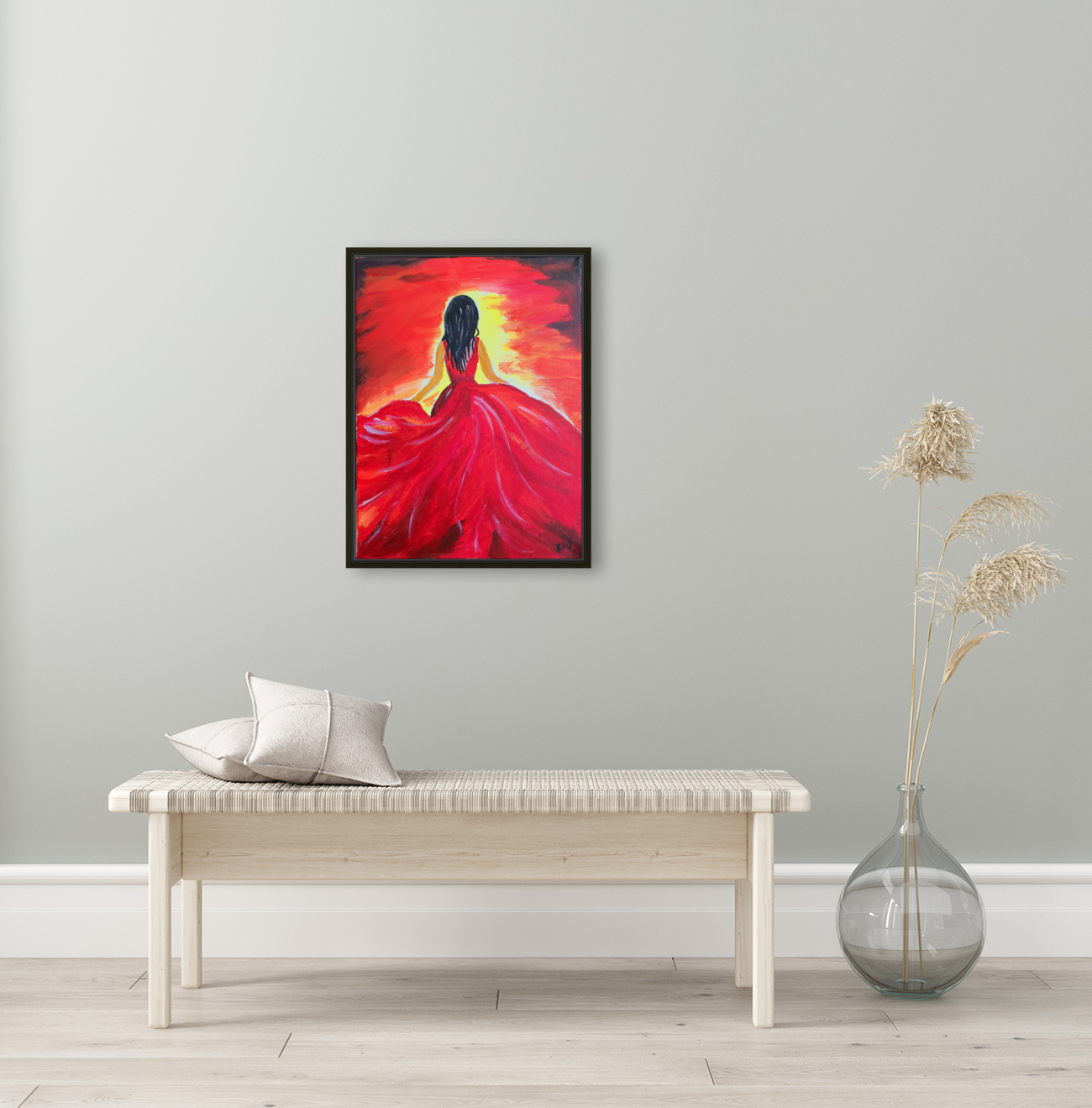 sunset  lady in red dress Reproduction