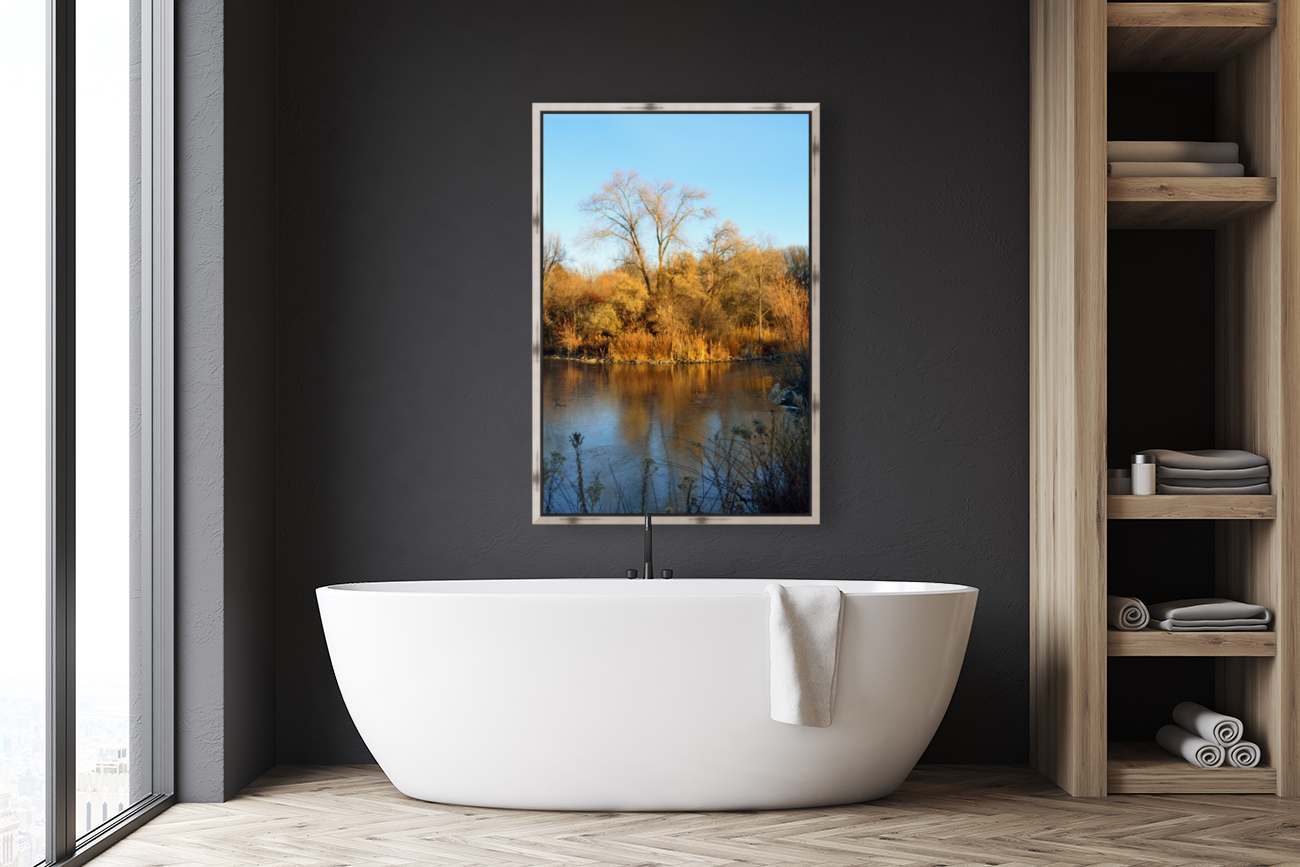 Warm and Cool - fall colors reflected on frozen pond Reproduction