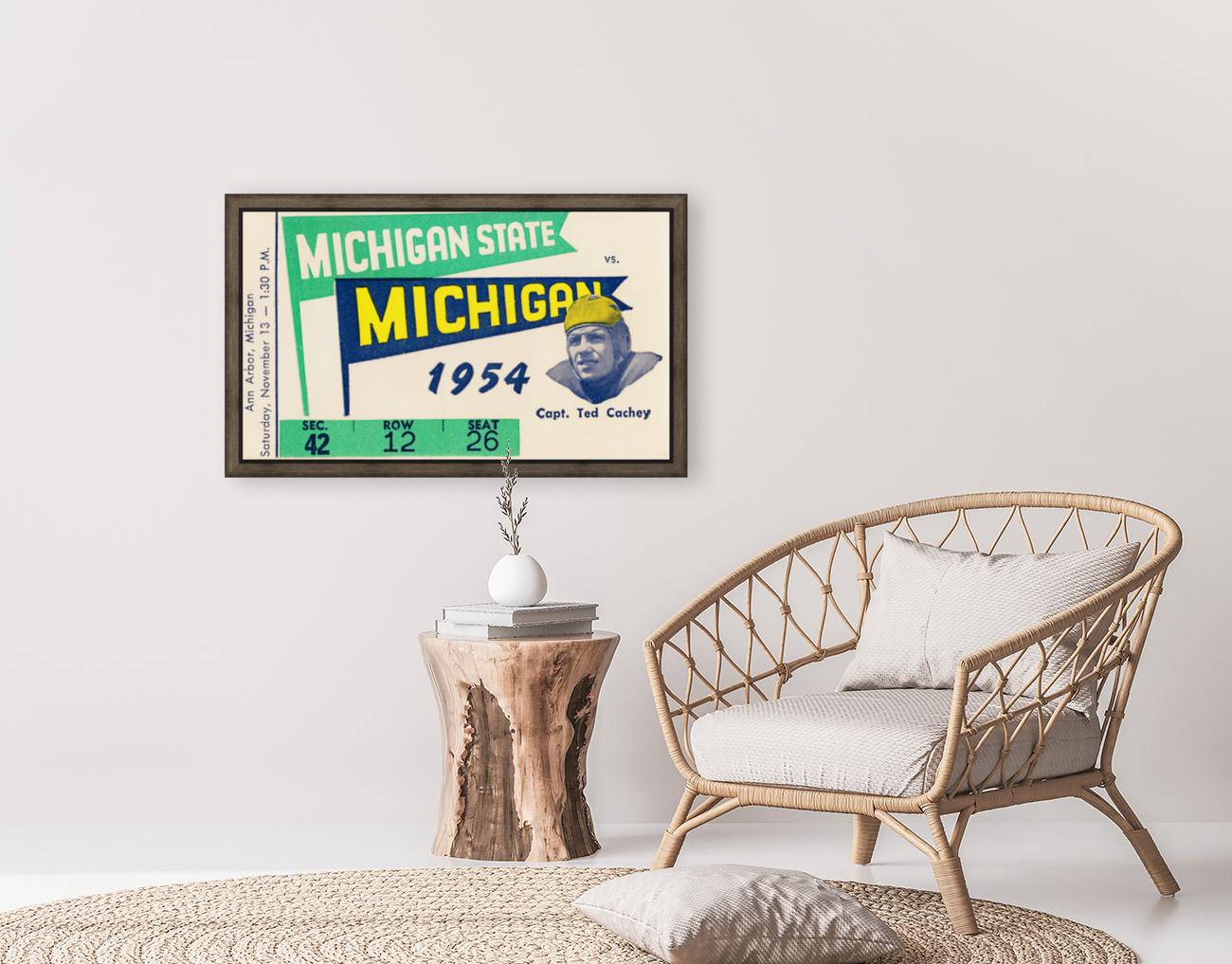 1954 Michigan State vs. Michigan Football Ticket Framed Print Reproduction