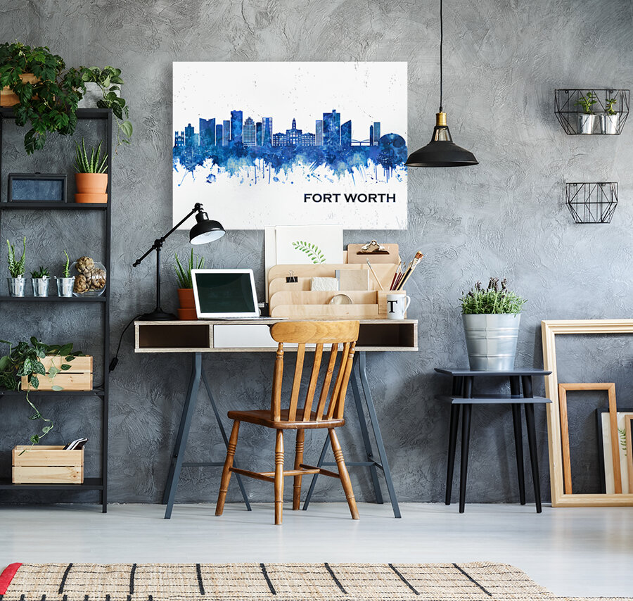 Fort Worth Texas Skyline Blue Reproduction
