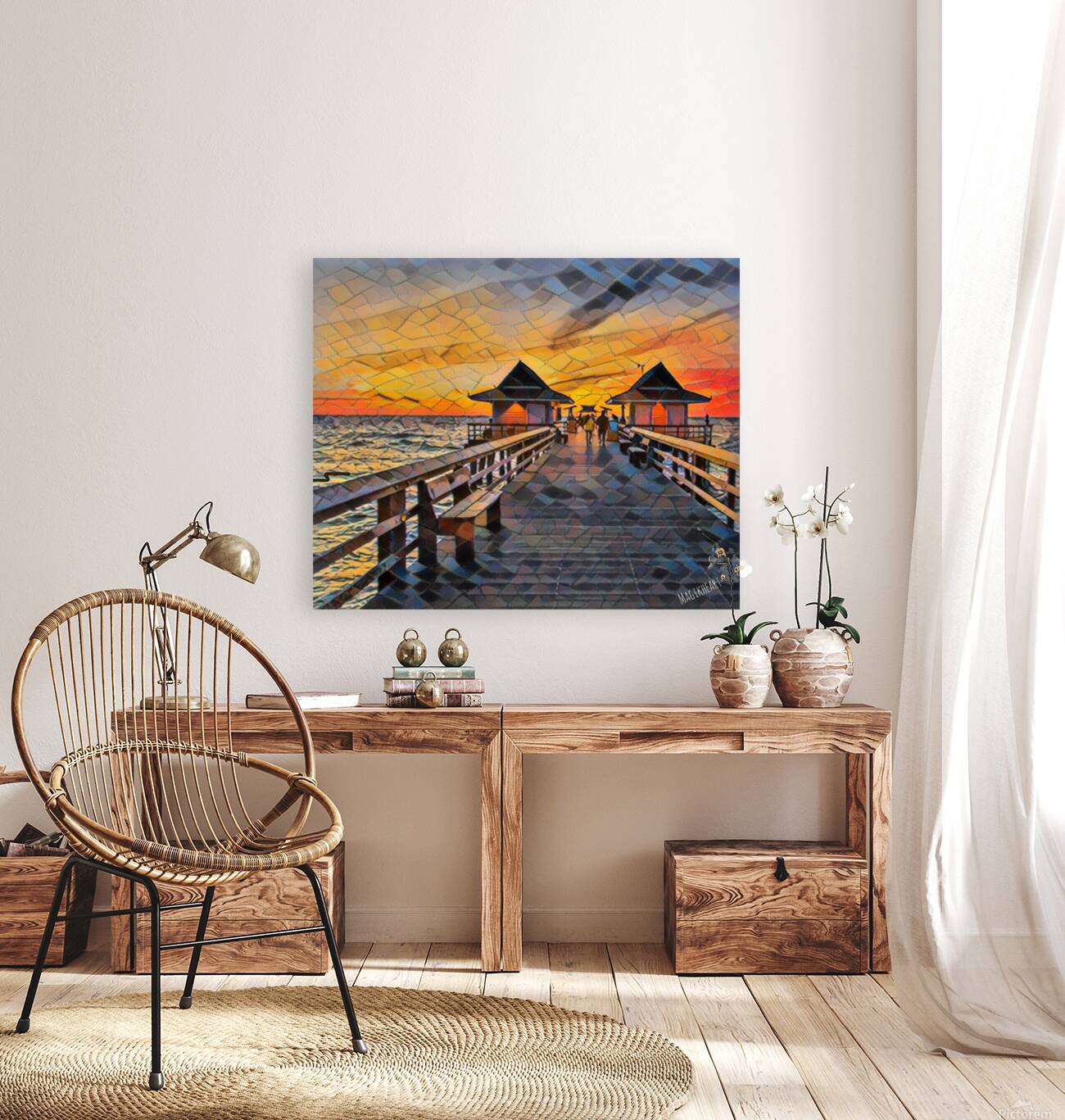 Naples Pier Sunset Pixelated Reproduction