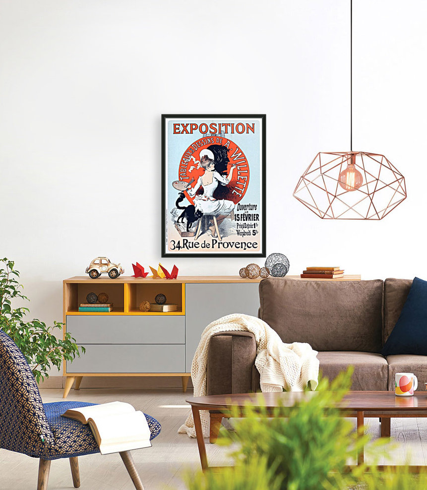 Original Vintage poster for an exhibition of paintings and drawings by Adolphe Willette Reproduction