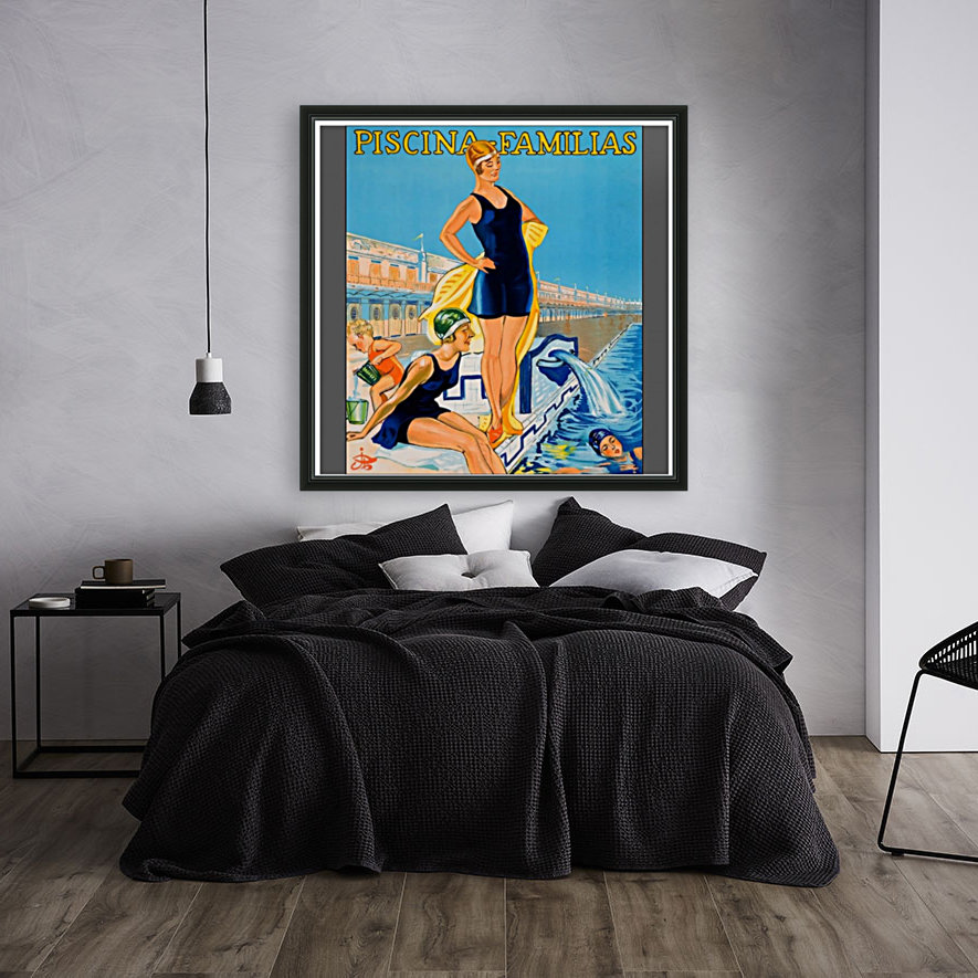 Vintage poster da natacao de piscina familias Reproduction