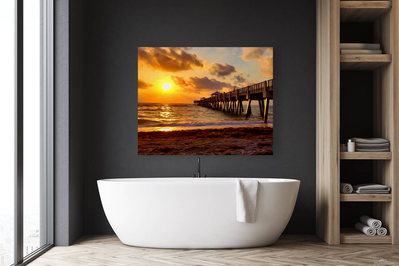 Naples Pier Sunset Clouds Reproduction