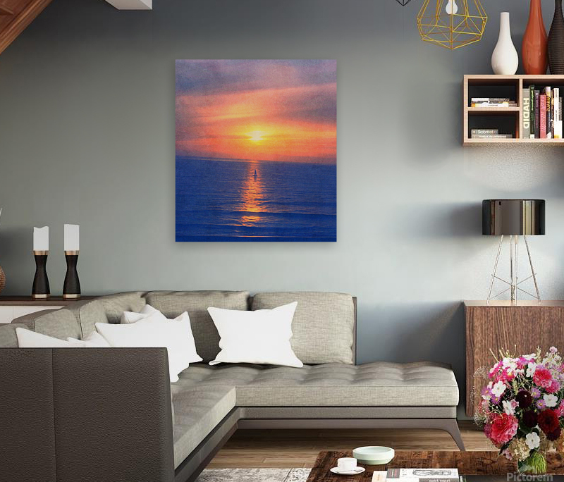 Solo sailing at sunset Reproduction