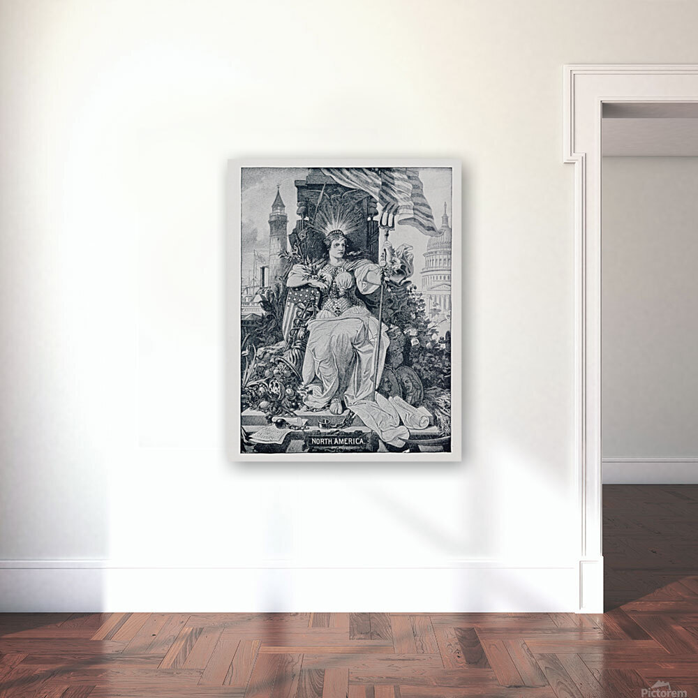 Artwork - Found and Restored - North America - 1888 Panorama of Nations - Antique Bookplate Print Reproduction