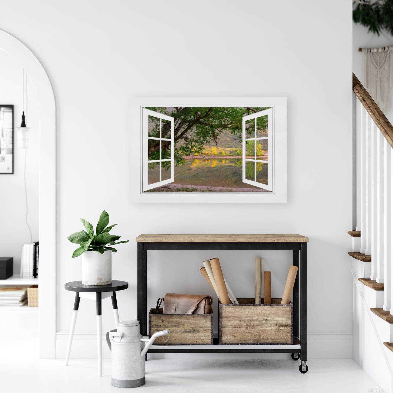 Autumn Season Lakeside  Open White View Reproduction