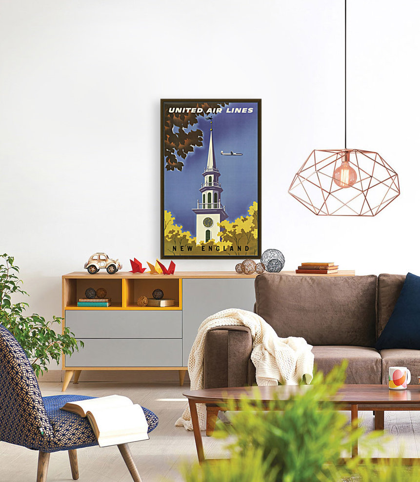 United Airlines New England Vintage Travel Poster Reproduction