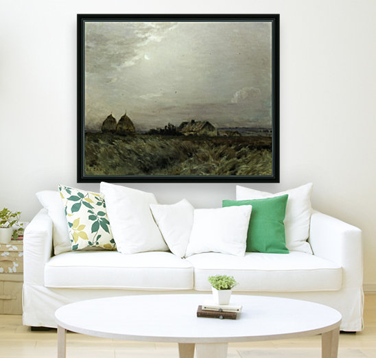 Landscape with a house and two haystacks Reproduction