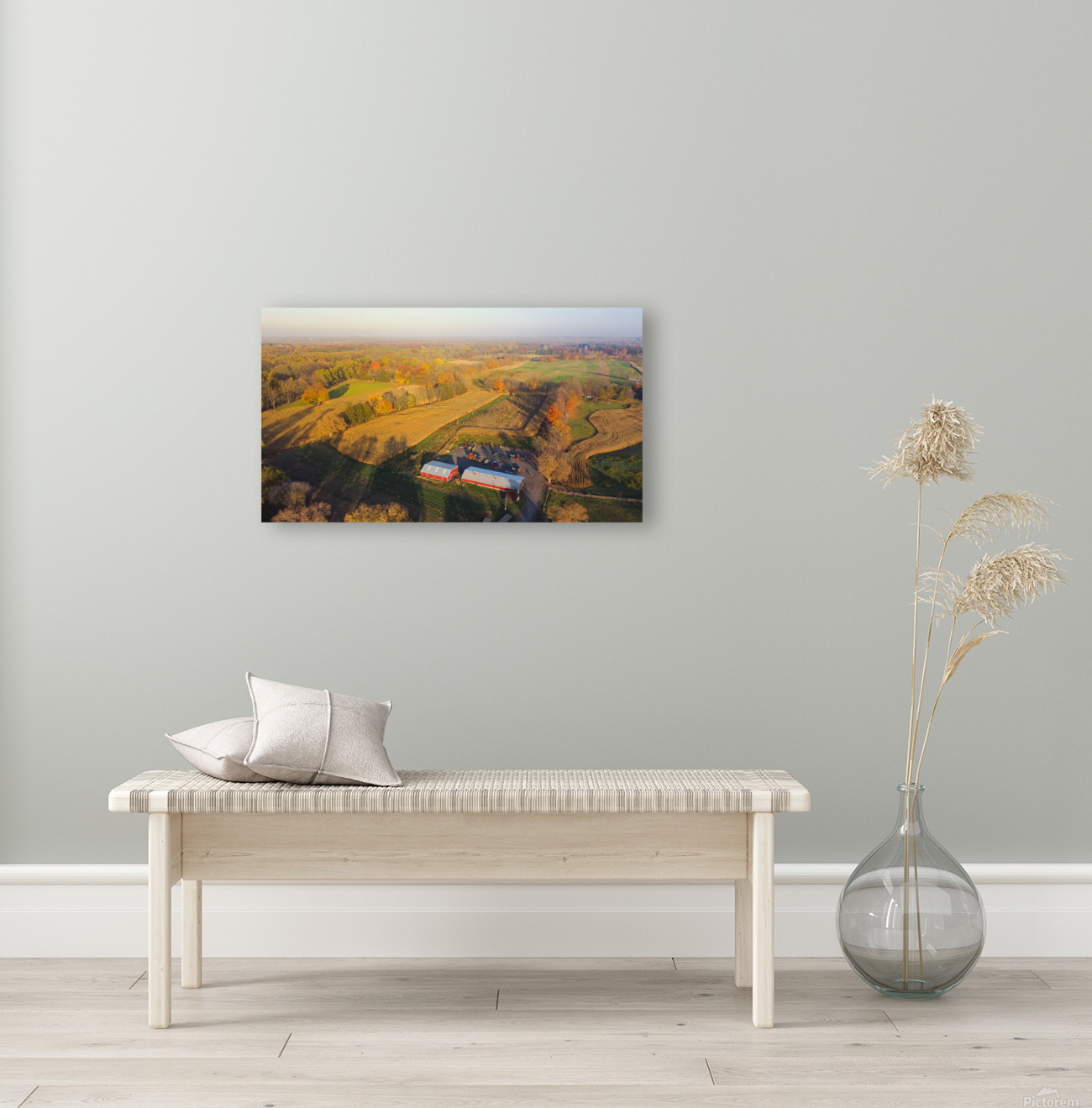 US ROCHESTER RED BARN TOWER SILOS CORN FIELD ROCH Reproduction