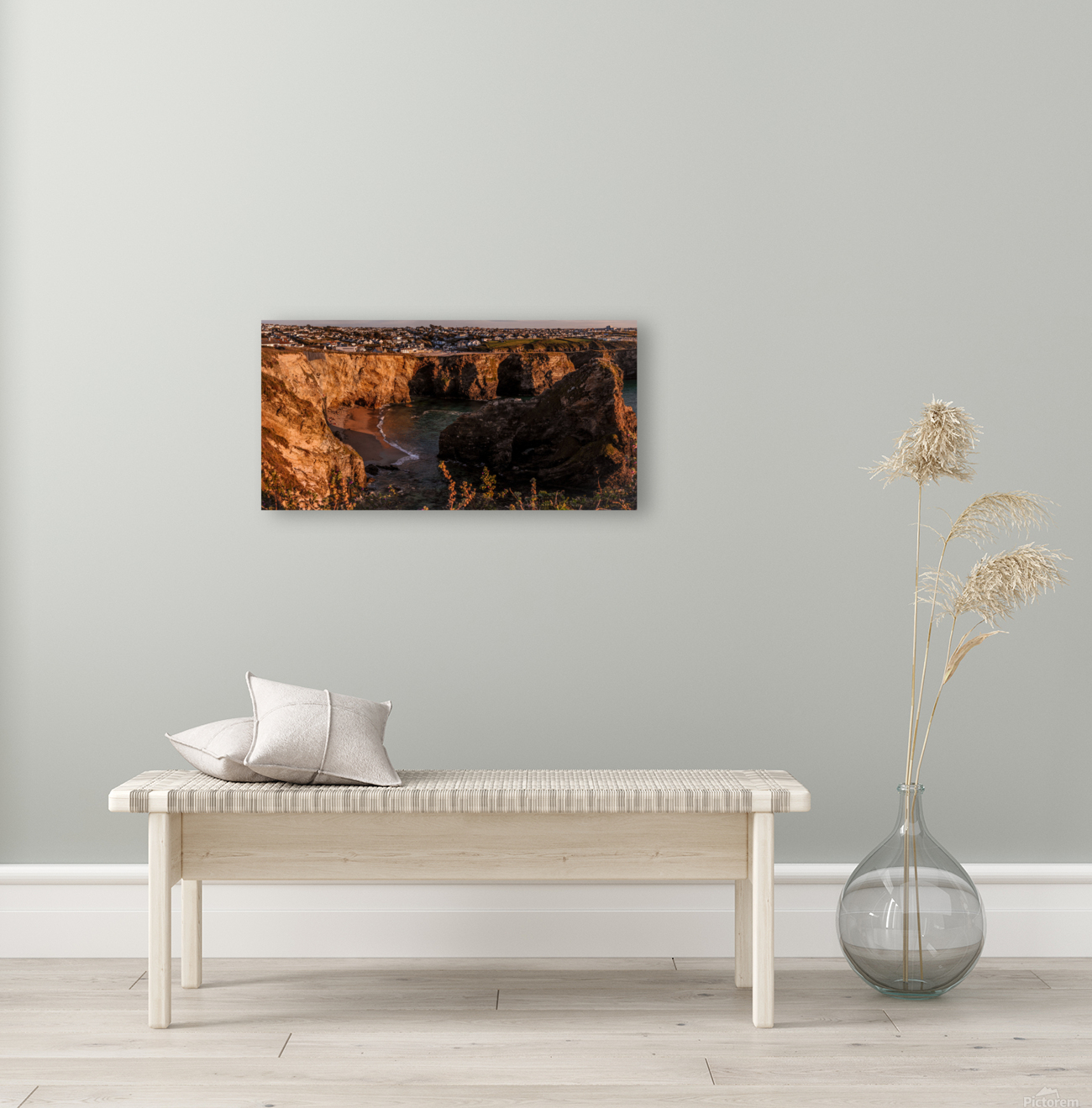 Golden Hour Serenity: A Tranquil Evening at a secret Newquay Beach Reproduction