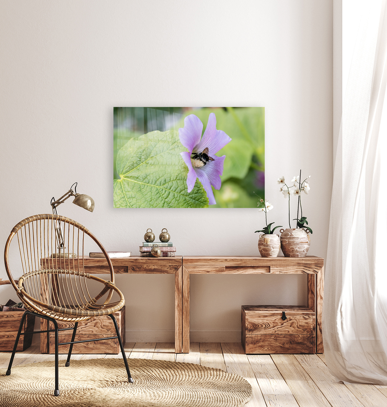 Natures Harmony: Macro Image of Bee on Hibiscus Reproduction