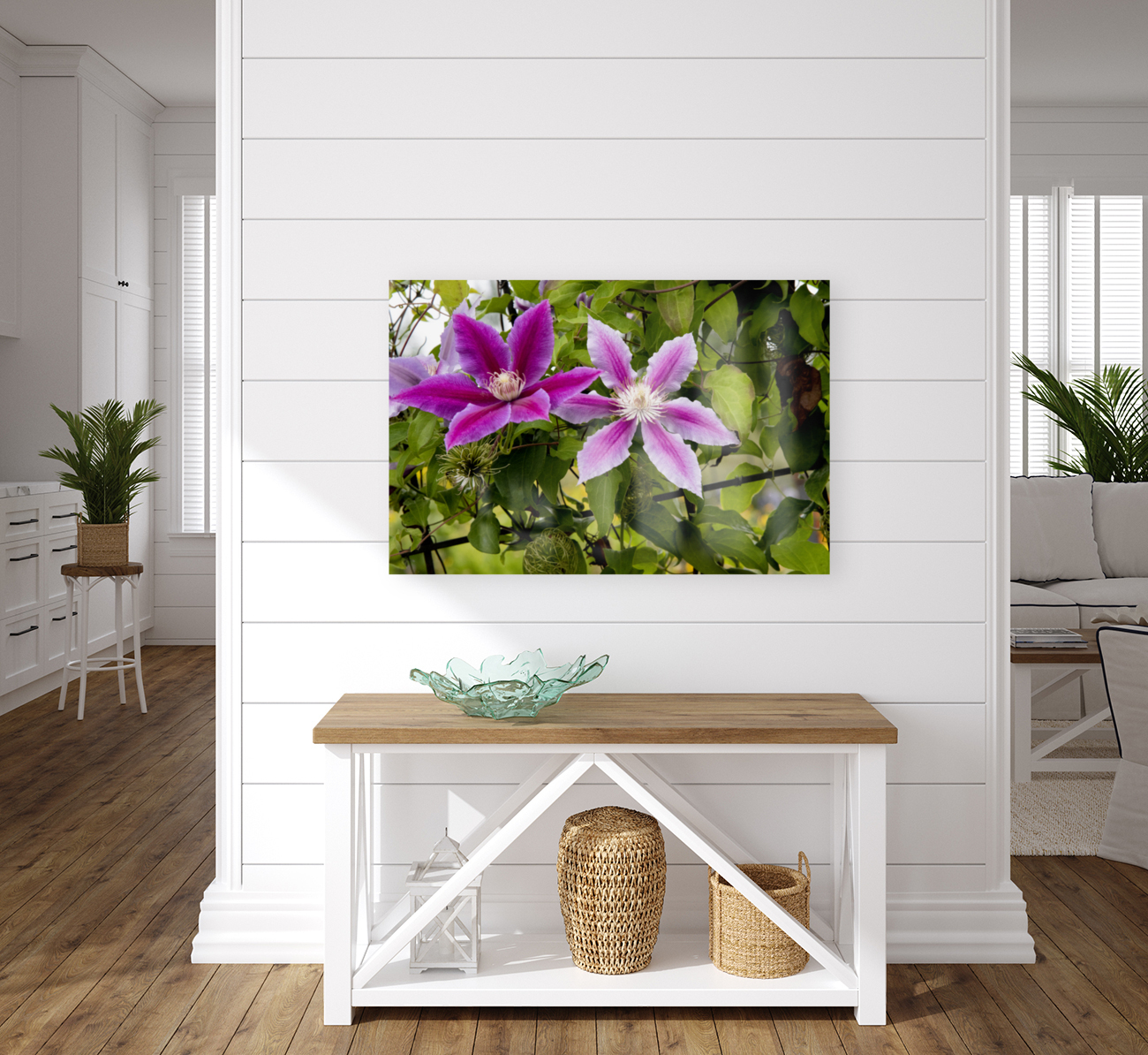 Harmonie delicate : La splendeur des clematites roses en macro dans leur feuillage captivant Reproduction