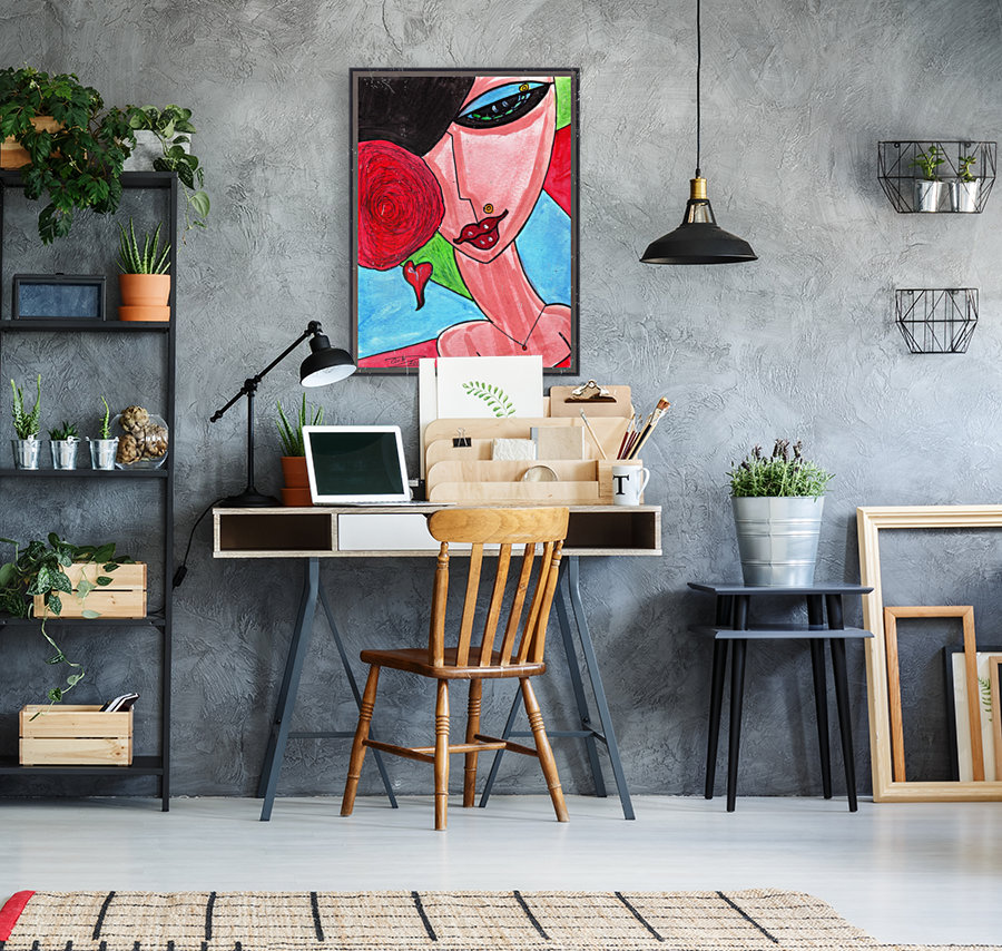 Brunette with Flowers Reproduction