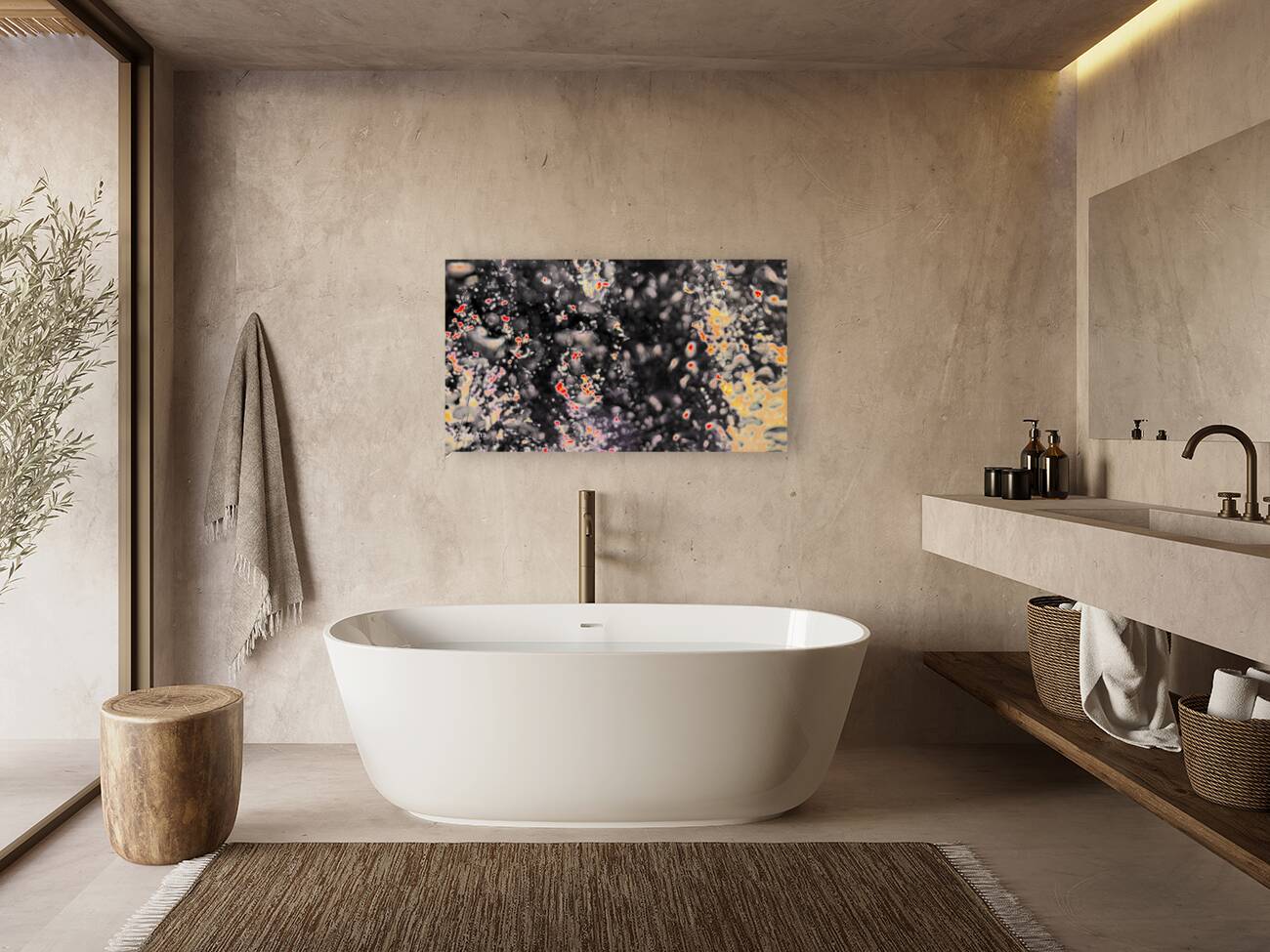  Dark and Red Tree through a Rain Streaked Window Reproduction