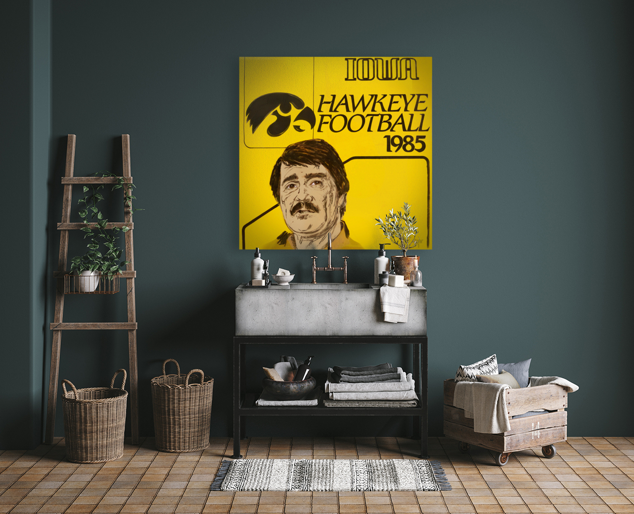 1985 Hayden Fry Iowa Football Art Reproduction