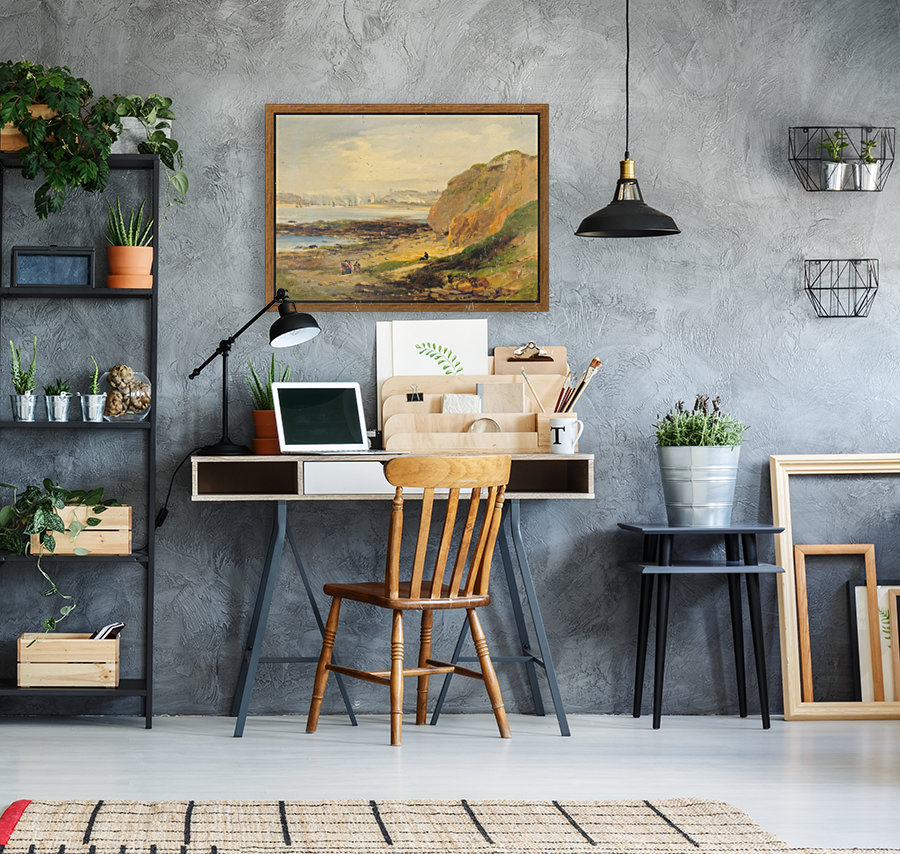 Landscape with boats near a distant city Reproduction