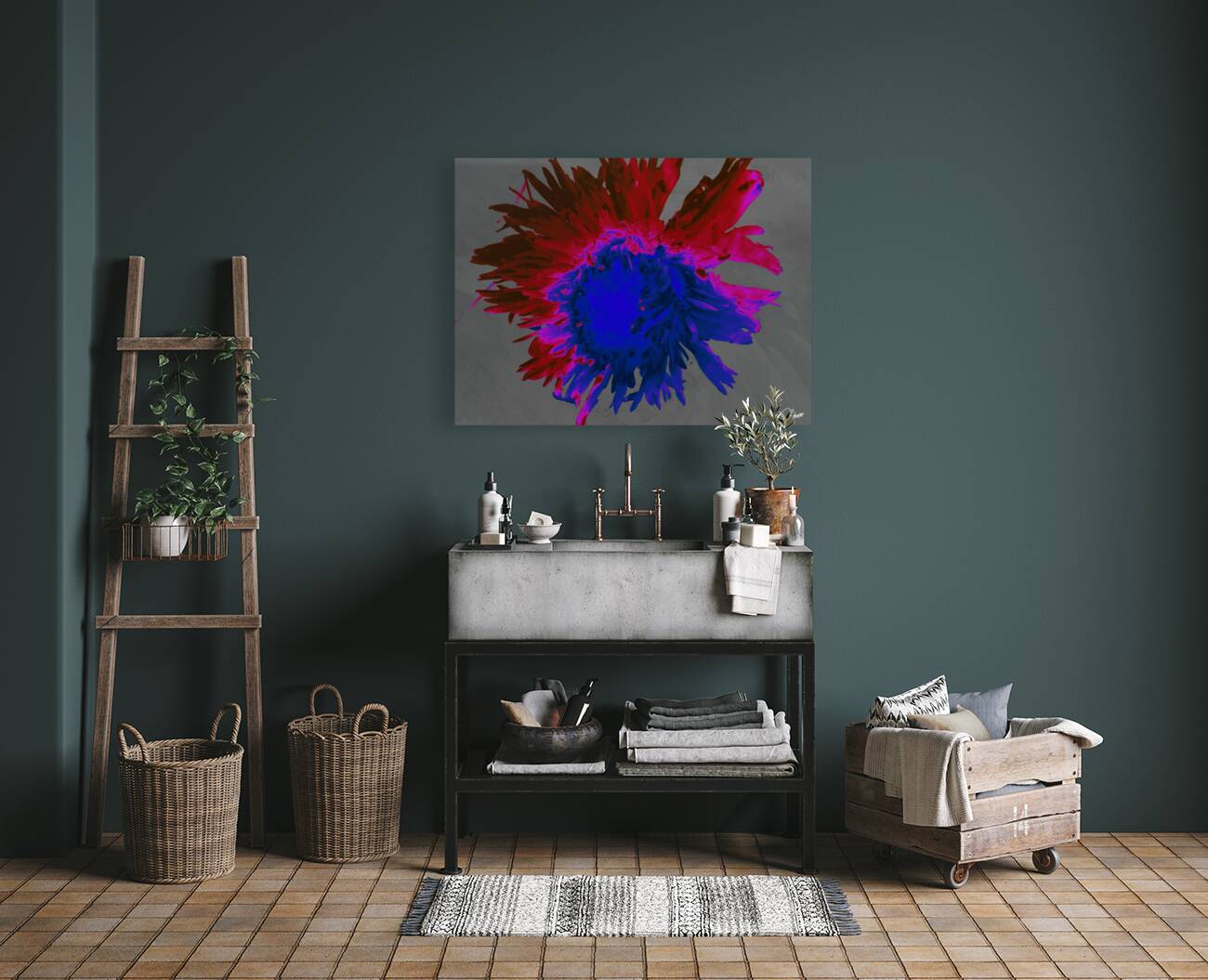 Darker Distressed Neon Heatwave Chrysanthemum Reproduction