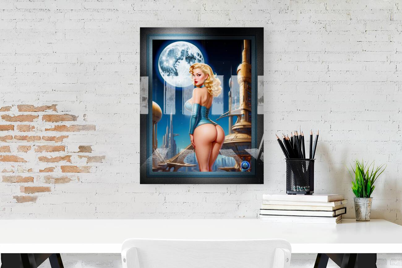 The Future Looks Golden Stunning Retro Fusion Pin Up AI Concept Art by Xzendor7 Reproduction