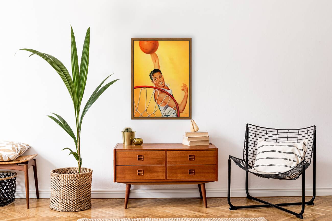 vintage basketball player hook shot art  Reproduction