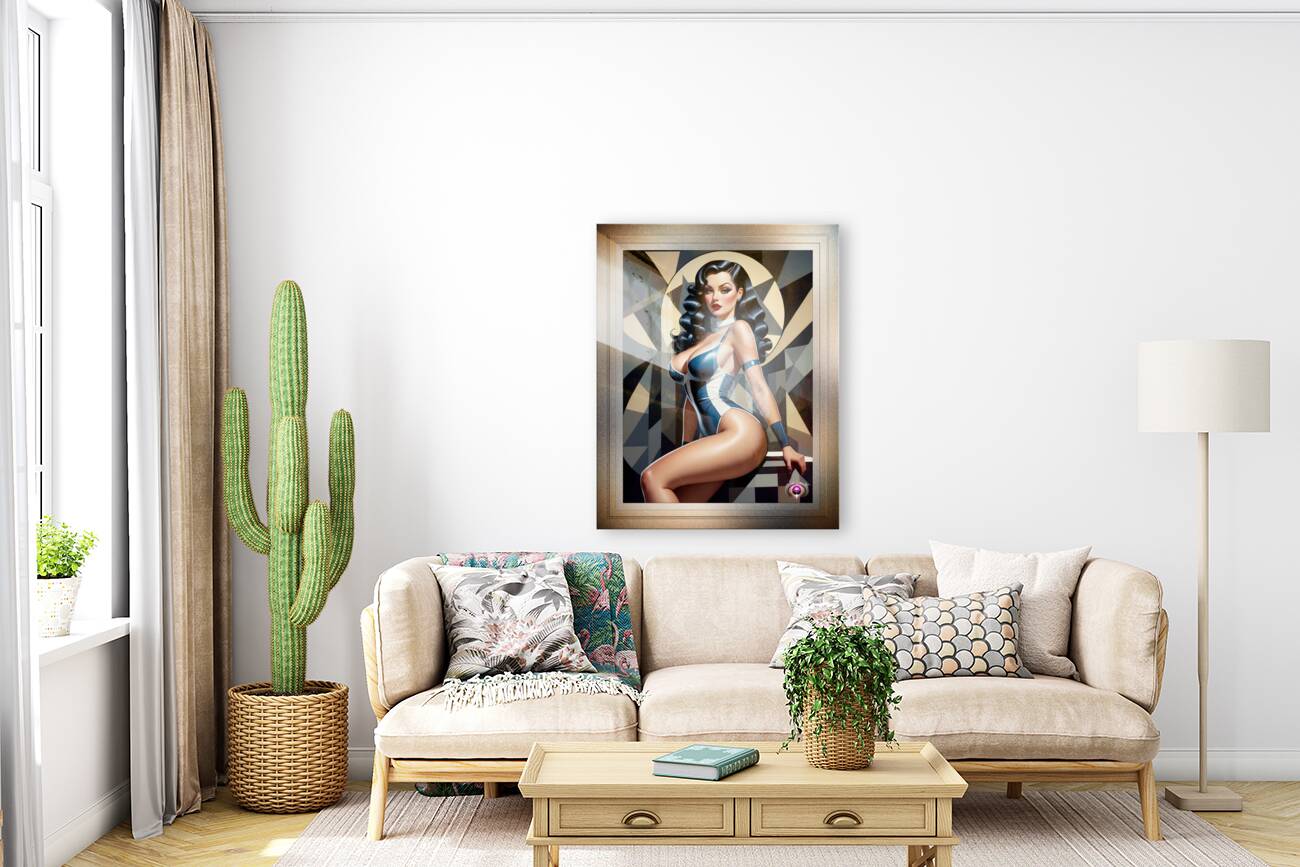 I Play All The Angles Retro Fashion Pin Up Queen Captivating Portrait AI Concept Art by Xzendor7 Reproduction