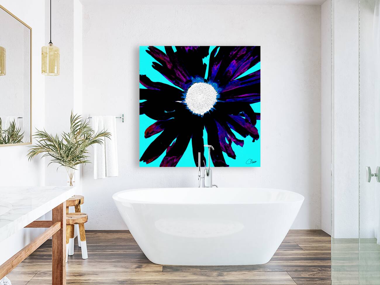 Daisy Flower on Vibrant Turquoise Background Reproduction