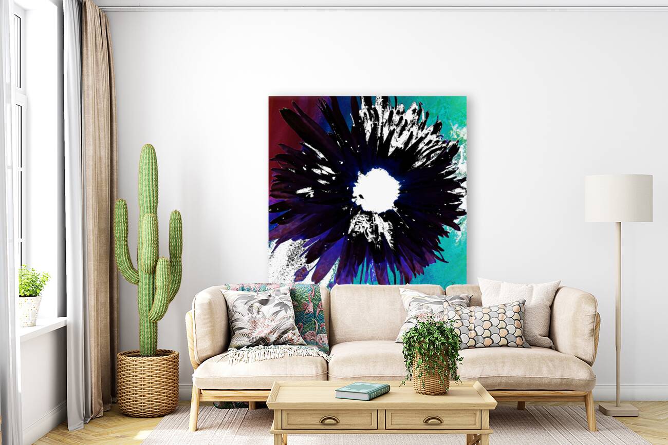 Black and White Daisy on a Coloured Abstract Background Reproduction